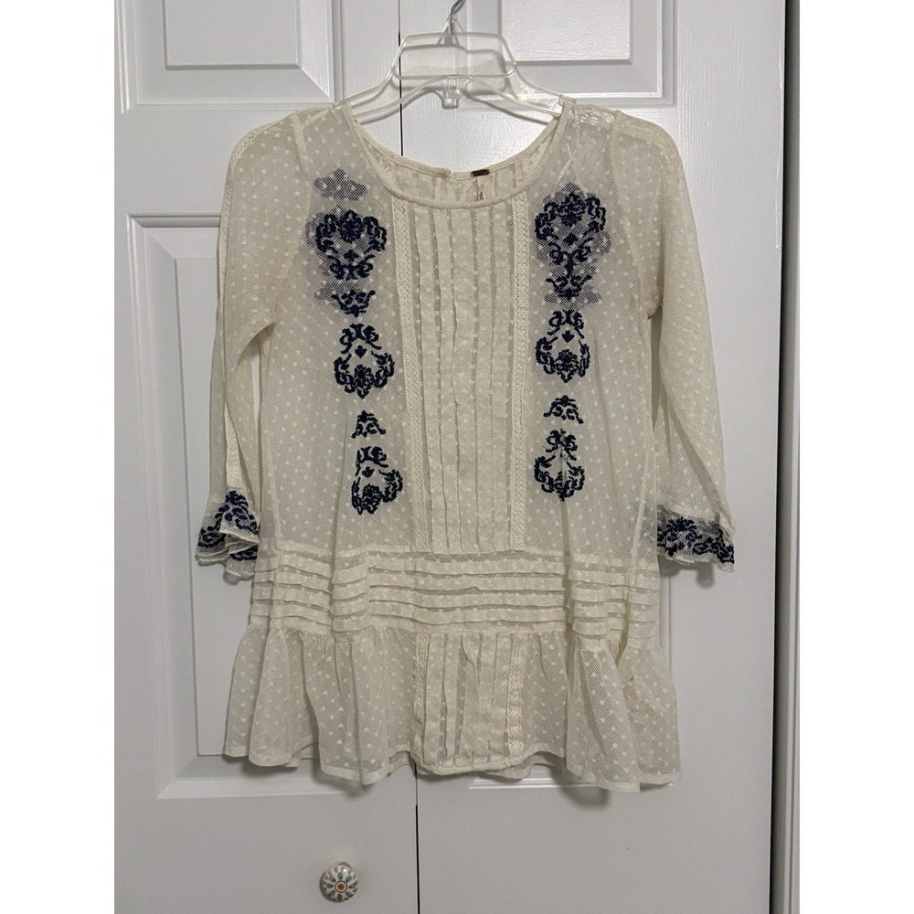 Free People Jocelyn Dot Off‎ White Lace Tunic Boho Sz XS Festival Grunge Western - Picture 1 of 6
